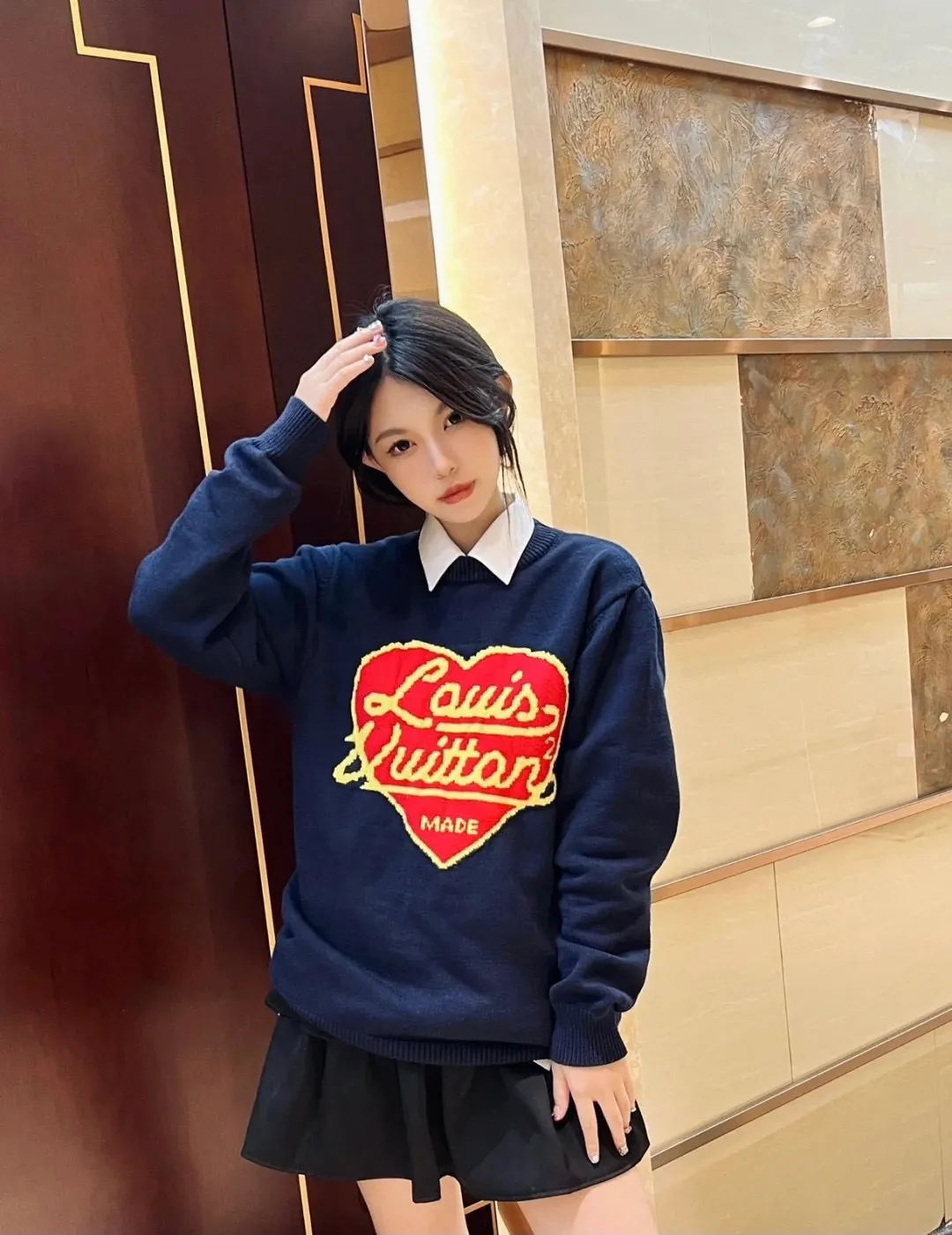 Louis Vuitton/Louis Vuitton love jacquard knitted crew neck sweater